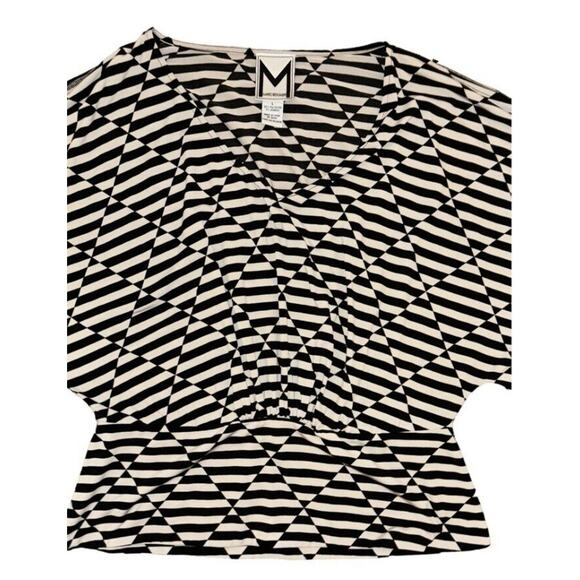 Marc Bouwer Women's Cold Shoulder Top Batwing Sleeves Navy & Tan Stripes EUC - Picture 2 of 7